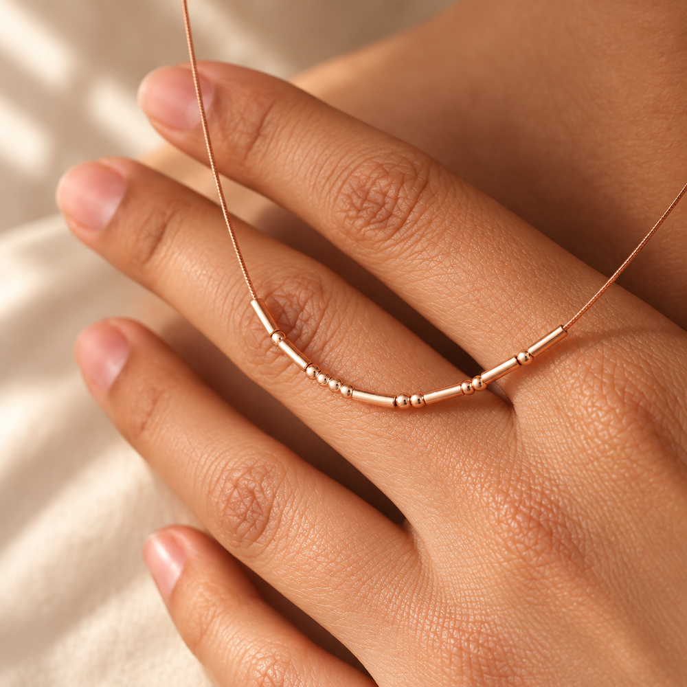 Solene Morse Code necklace campaign styling
